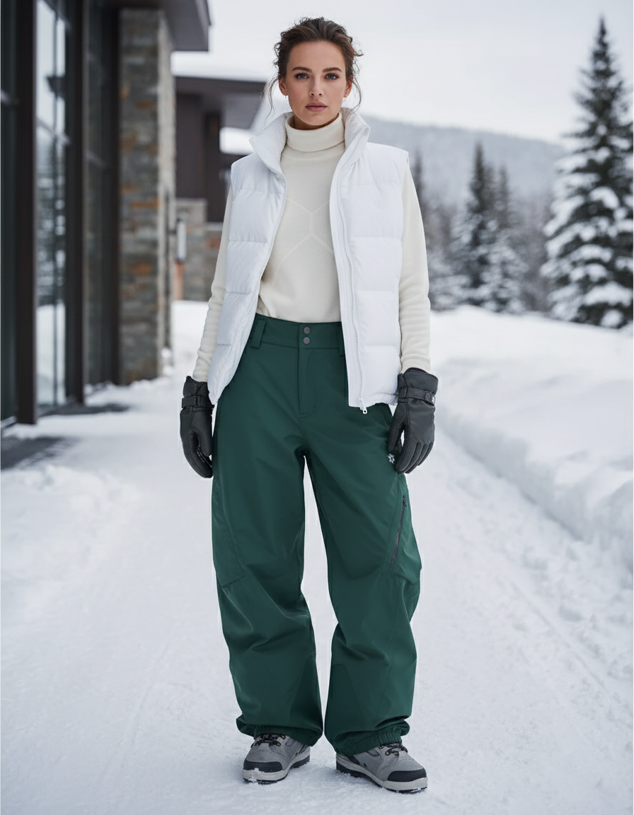 Pantalon De Ski Vert Foncé Ample Imperméable Unisexe Hiver - Polyester