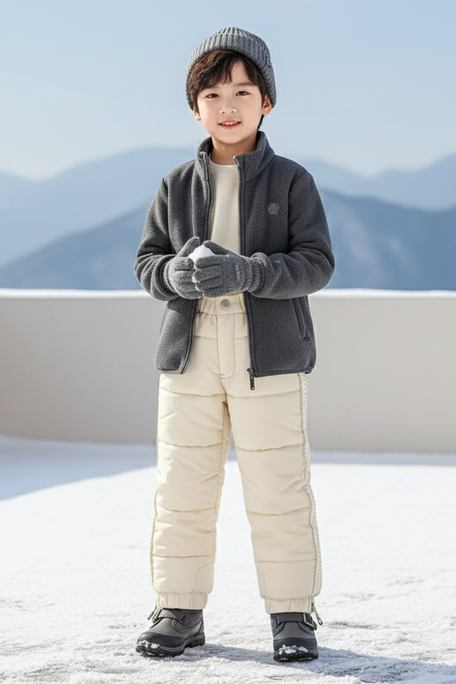 Pantalon De Ski Crème Matelassé Enfant Hiver Doublé Polaire - Beige Polyester