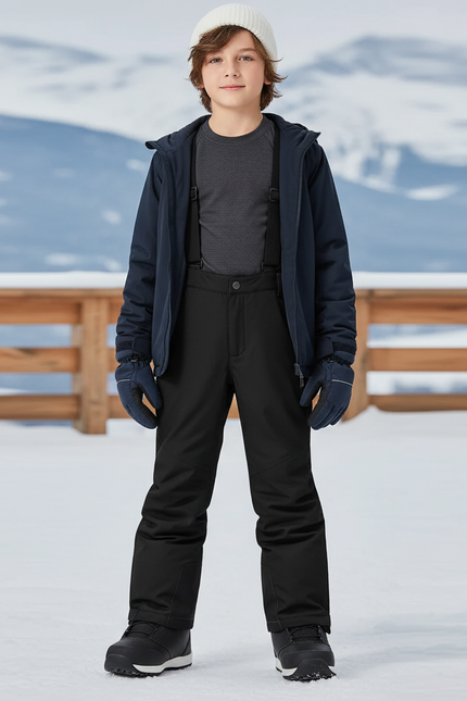 Pantalon De Ski Noir Imperméable Enfant Bretelles Chaud - Polyester