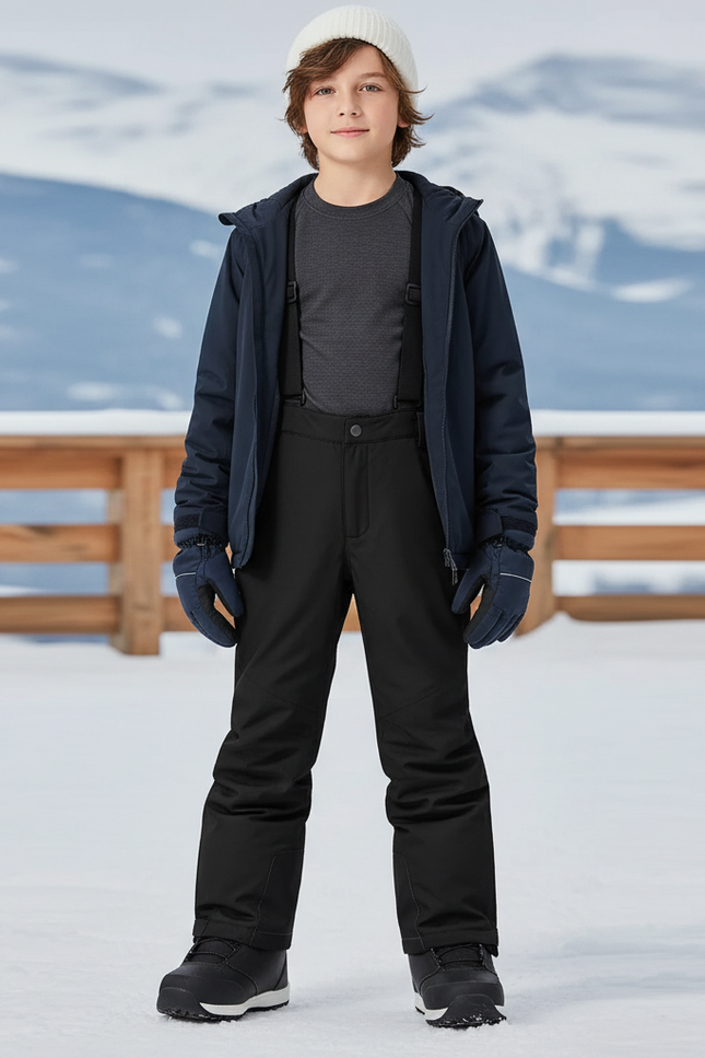 Pantalon De Ski Noir Imperméable Enfant Bretelles Chaud - Polyester