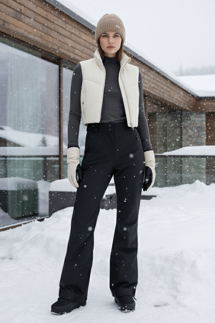 Pantalon De Ski Noir Imperméable Évasé Hiver Femme - Polyester