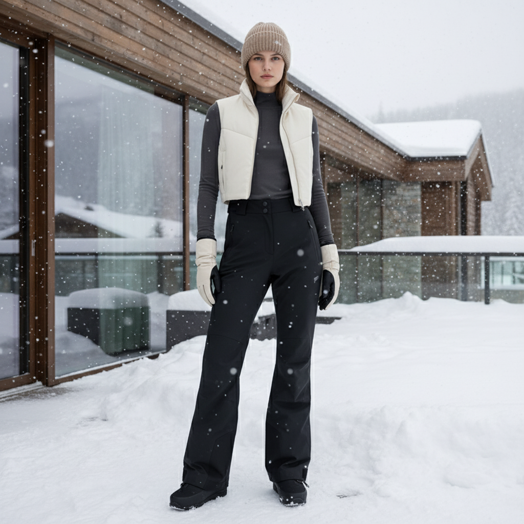 Pantalon De Ski Noir Imperméable Évasé Hiver Femme - Polyester