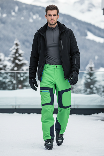 Pantalon De Ski Vert Imperméable Homme Coupe Droite - Polyester