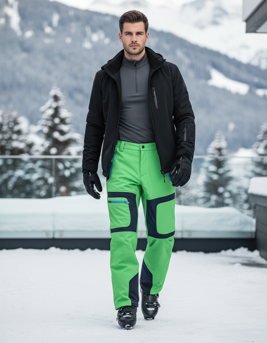 Pantalon De Ski Vert Imperméable Homme Coupe Droite - Polyester