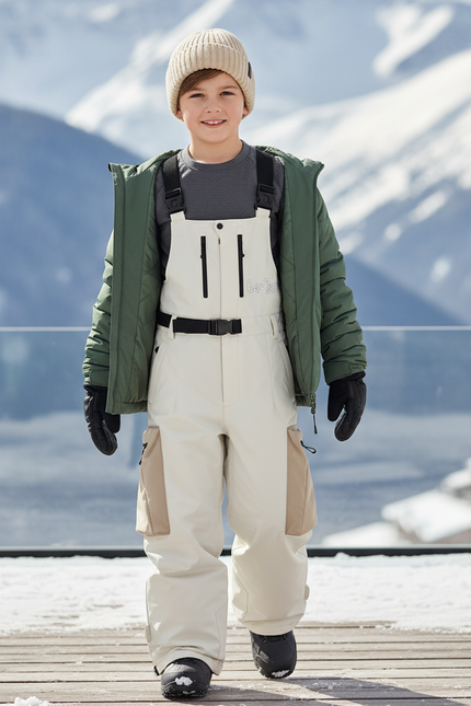 Pantalon De Ski Beige Ample Bretelles Enfant Imperméable - Polyester