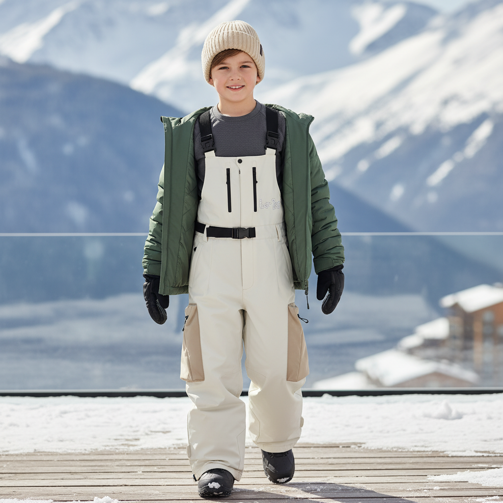 Pantalon De Ski Beige Ample Bretelles Enfant Imperméable - Polyester