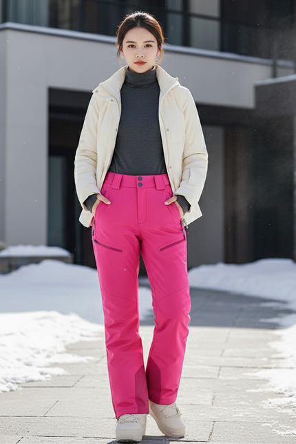Pantalon De Ski Rose Vif Imperméable Coupe Droite Femme - Polyester