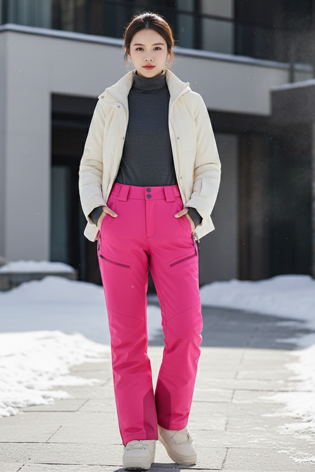 Pantalon De Ski Rose Vif Imperméable Coupe Droite Femme - Polyester
