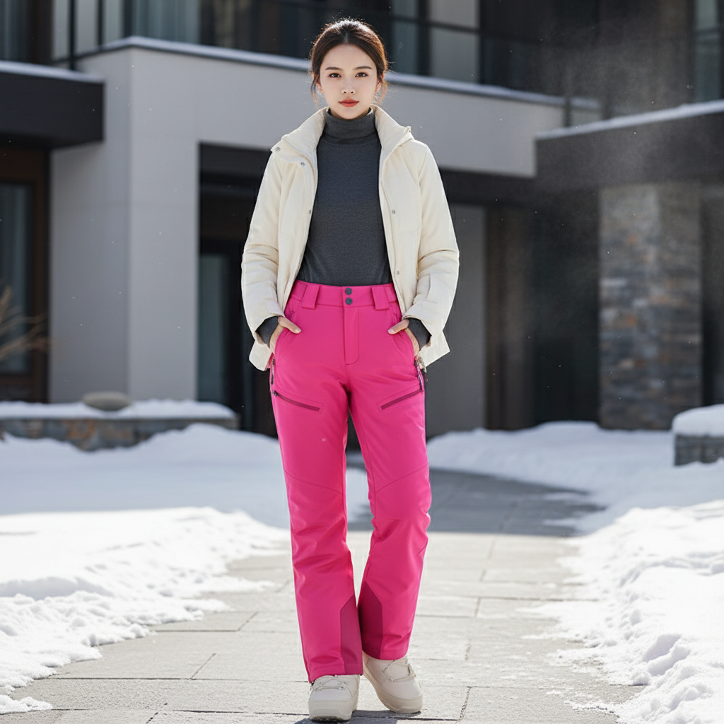 Pantalon De Ski Rose Vif Imperméable Coupe Droite Femme - Polyester