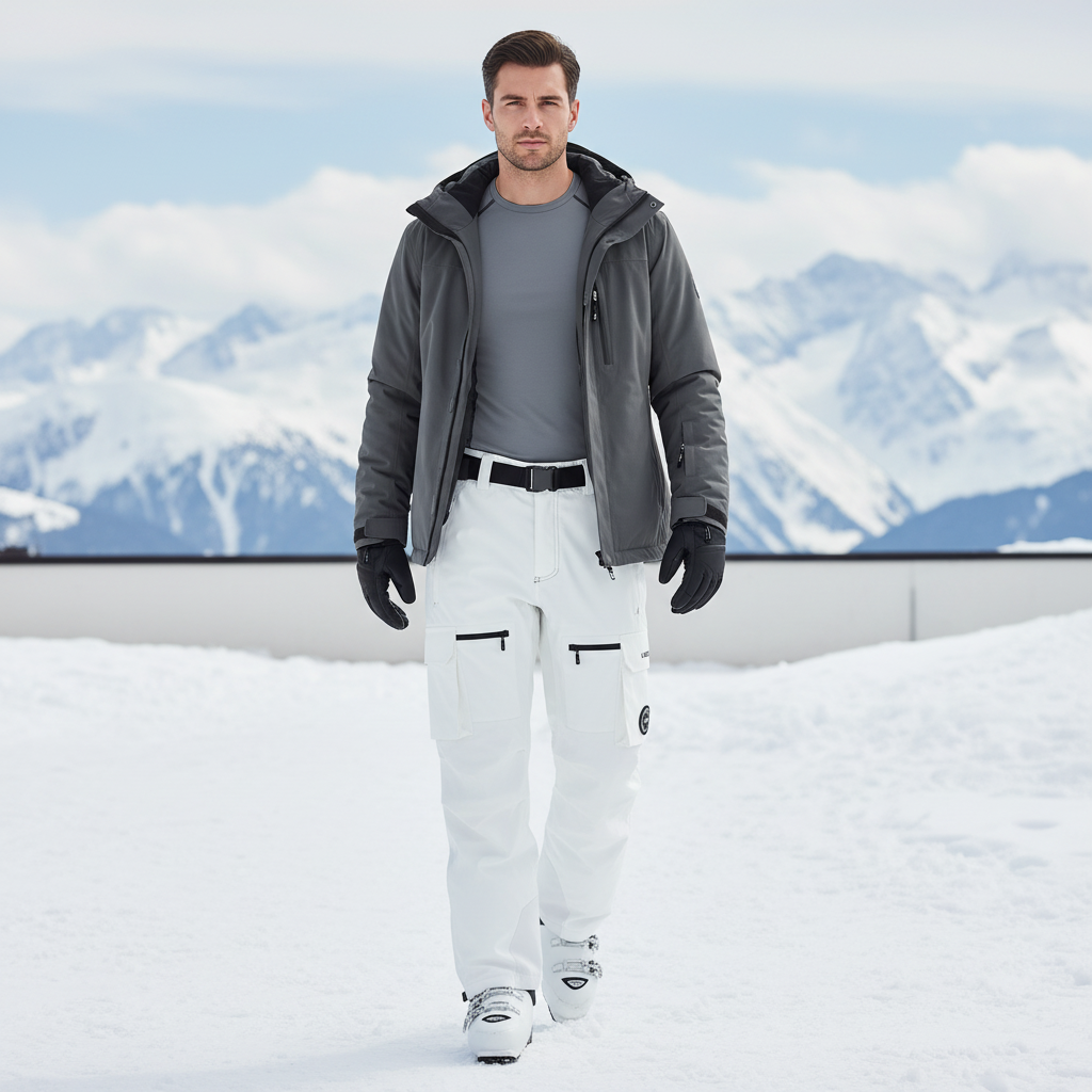 Pantalon De Ski Blanc Cargo Imperméable Homme Résistant Neige - Polyester