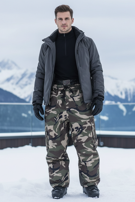 Pantalon De Ski Camouflage Homme Imperméable Chaud Ample - Imprimé Polyester