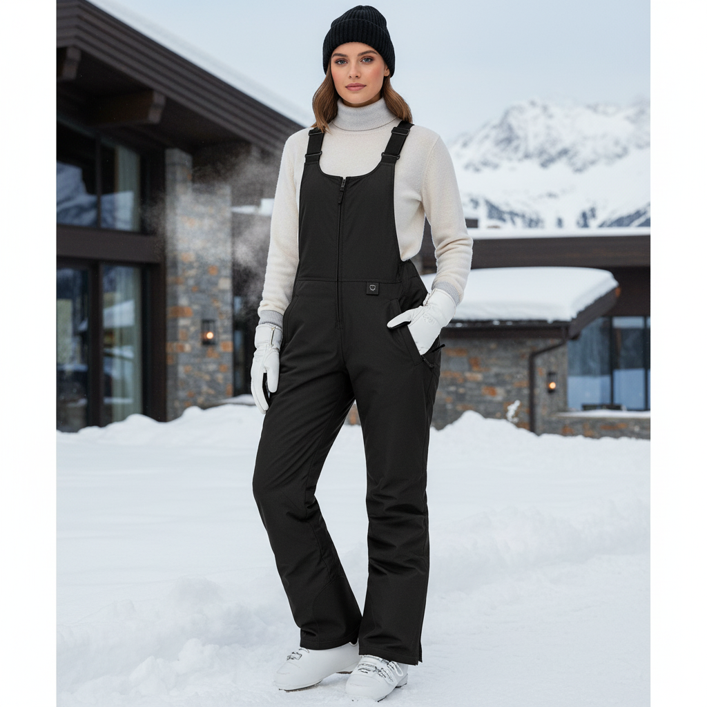 Pantalon De Ski Noir Imperméable Salopette Isolé Femme - Polyester