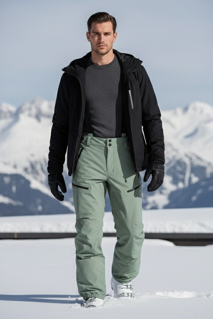 Pantalon De Ski Vert Imperméable Coupe Droite Homme - Polyester