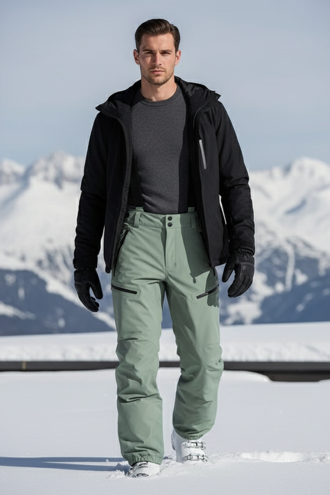 Pantalon De Ski Vert Imperméable Coupe Droite Homme - Polyester