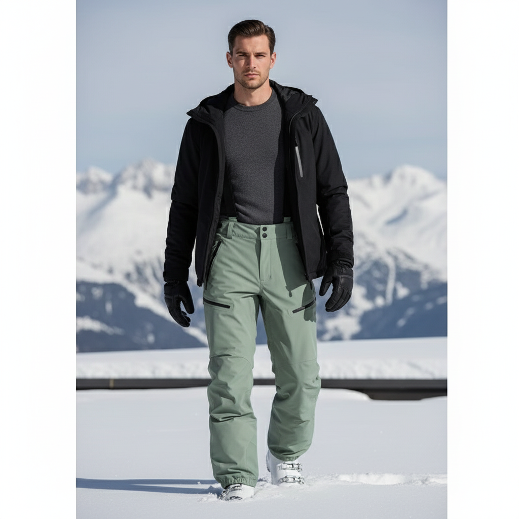 Pantalon De Ski Vert Imperméable Coupe Droite Homme - Polyester