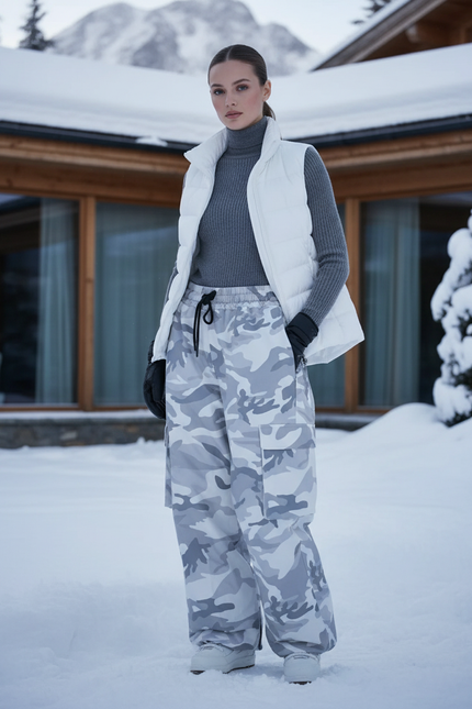 Pantalon De Ski Camouflage Gris Large Imperméable Unisexe - Polyester