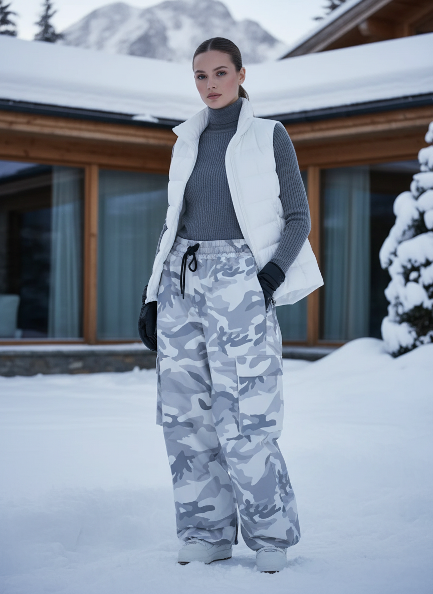 Pantalon De Ski Camouflage Gris Large Imperméable Unisexe - Polyester