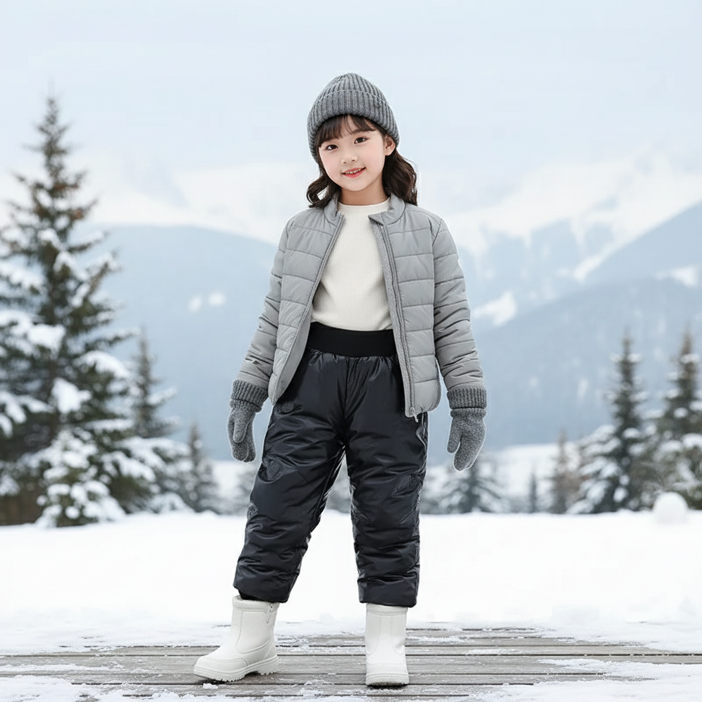 Pantalon De Ski Noir Brillant Imperméable Matelassé Enfant Hiver - Polyester