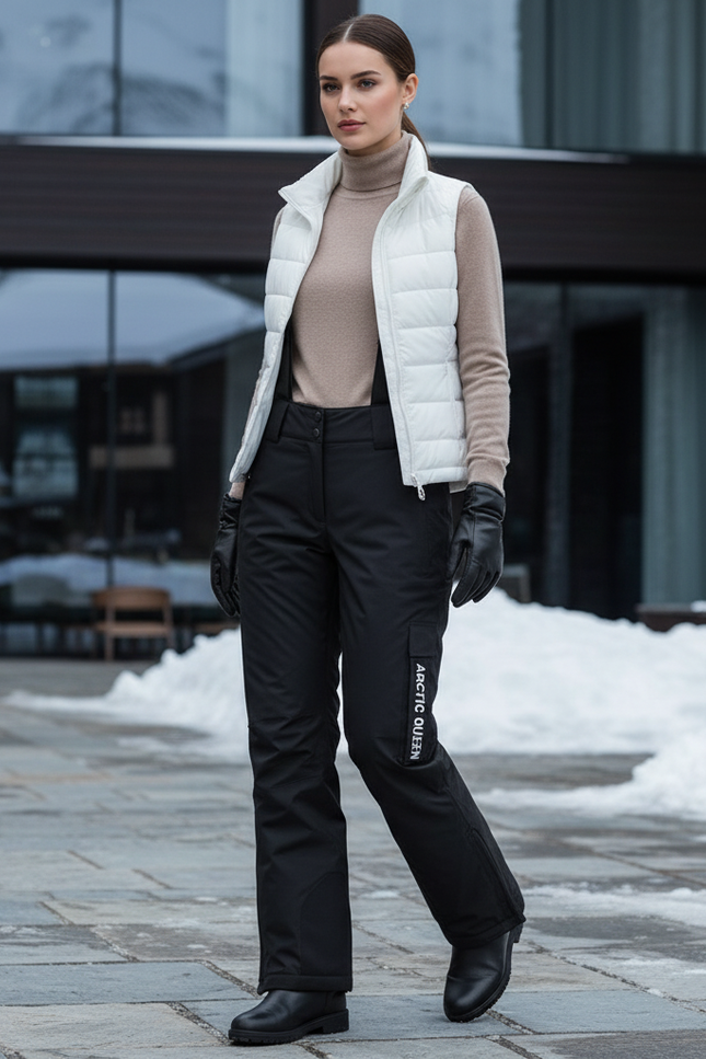 Pantalon De Ski Noir Imperméable Femme Bretelles Cargo - Polyester
