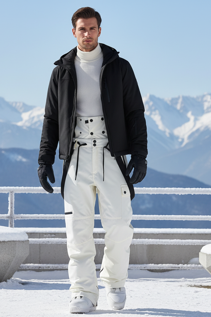 Pantalon De Ski Blanc Bretelles Imperméable Hiver Homme - Polyester