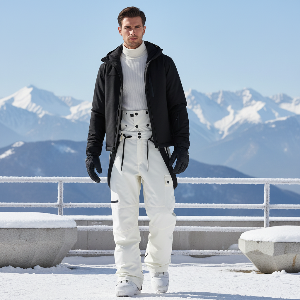 Pantalon De Ski Blanc Bretelles Imperméable Hiver Homme - Polyester