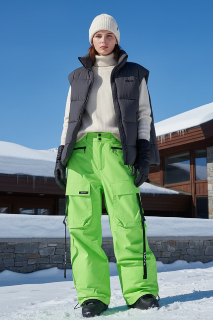 Pantalon De Ski Vert Fluorescent Cargo Ample Imperméable - Polyester
