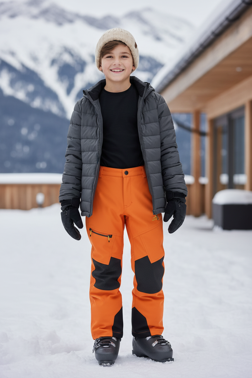 Pantalon De Ski Orange Imperméable Enfant Hiver Renforcé - Polyester