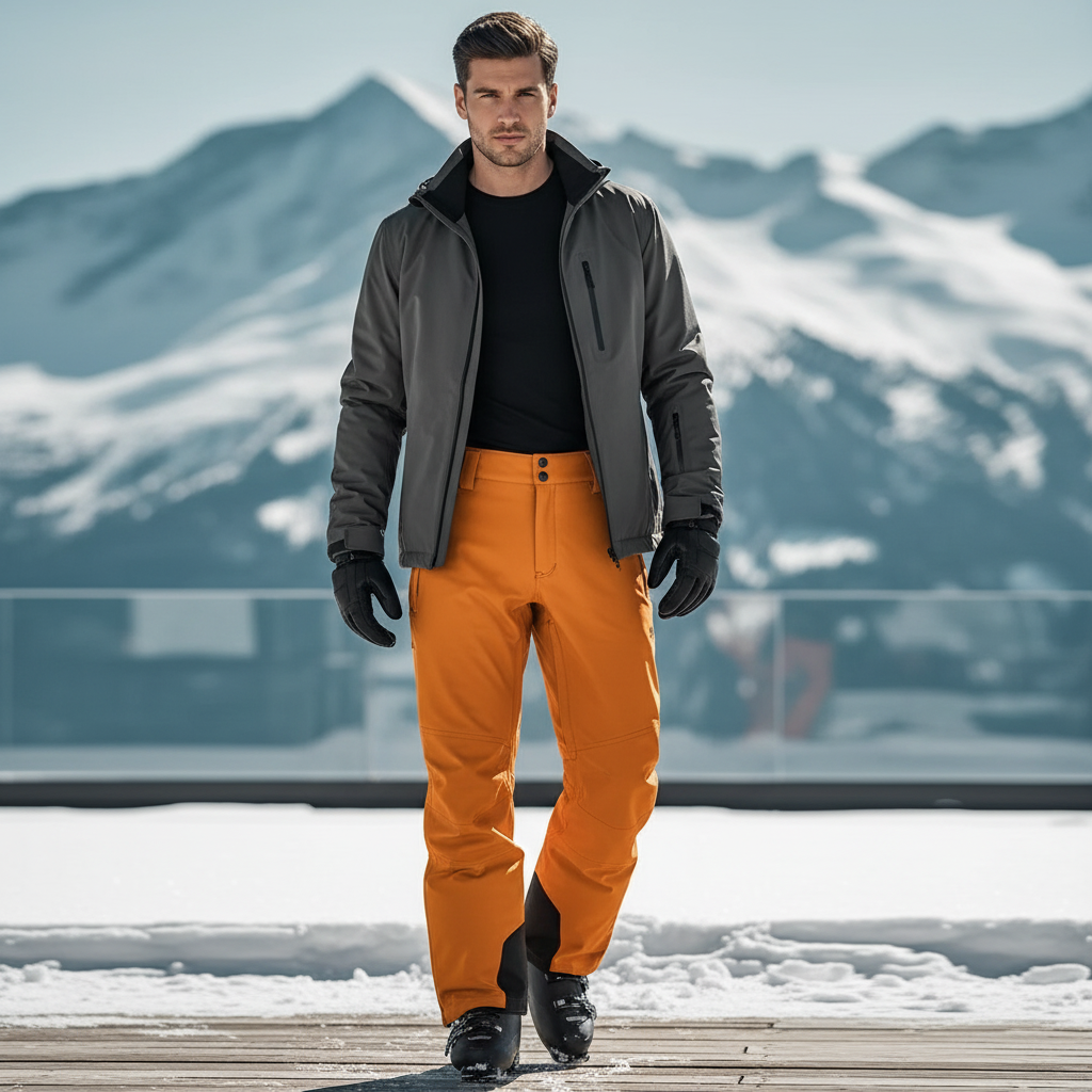 Pantalon De Ski Orange Ample Imperméable Homme Hiver - Polyester