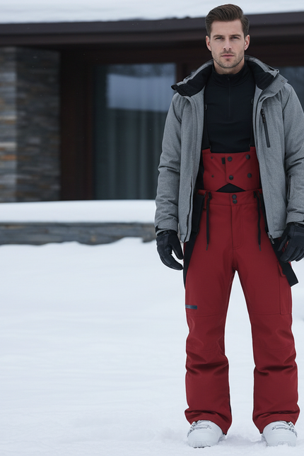 Pantalon De Ski Rouge Salopette Imperméable Chaud Homme - Polyester