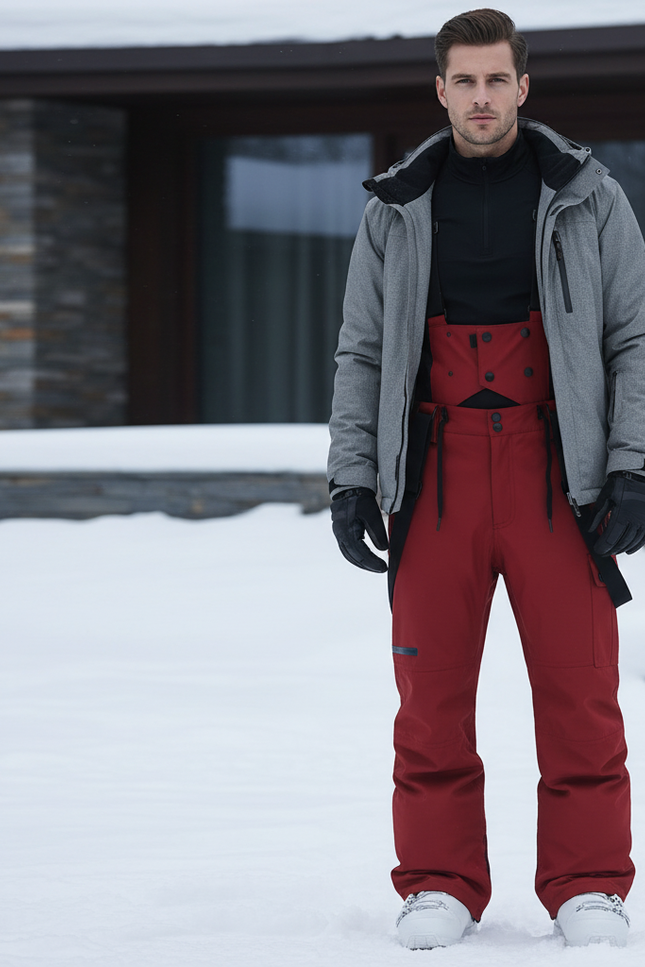 Pantalon De Ski Rouge Salopette Imperméable Chaud Homme - Polyester