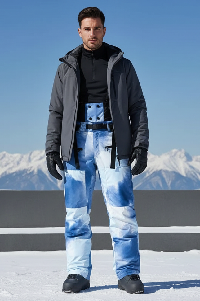Pantalon De Ski Bleu Imperméable Motif Abstrait Unisexe - Polyester