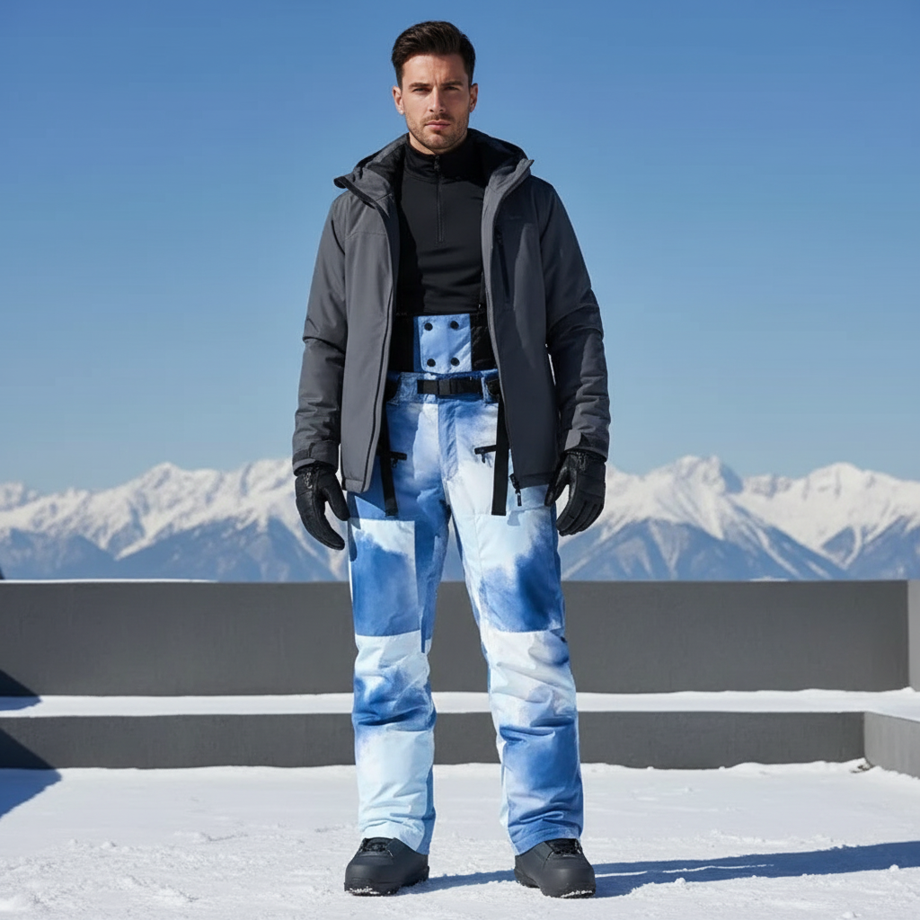 Pantalon De Ski Bleu Imperméable Motif Abstrait Unisexe - Polyester