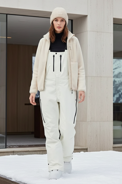 Pantalon De Ski Blanc Cassé Bretelles Imperméable Unisexe Hiver - Polyester