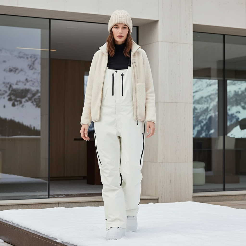 Pantalon De Ski Blanc Cassé Bretelles Imperméable Unisexe Hiver - Polyester