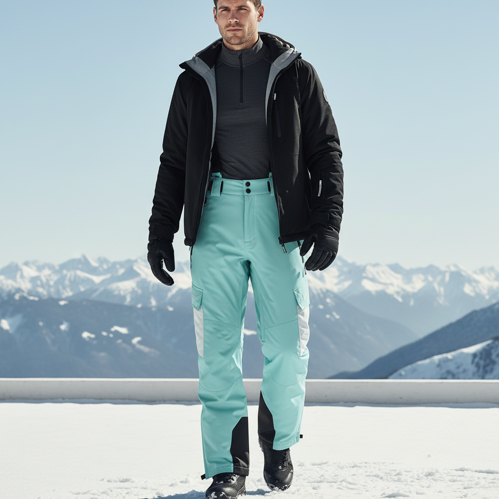 Pantalon De Ski Turquoise Imperméable Homme Bicolore Cargo - Bleu Polyester