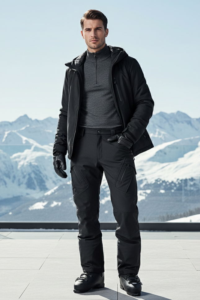 Pantalon De Ski Noir Cargo Homme Imperméable Hiver - Polyester