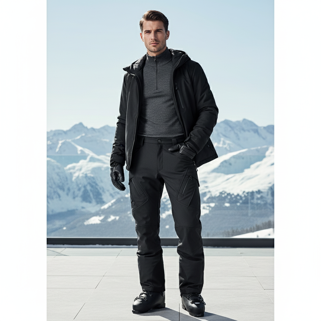 Pantalon De Ski Noir Cargo Homme Imperméable Hiver - Polyester