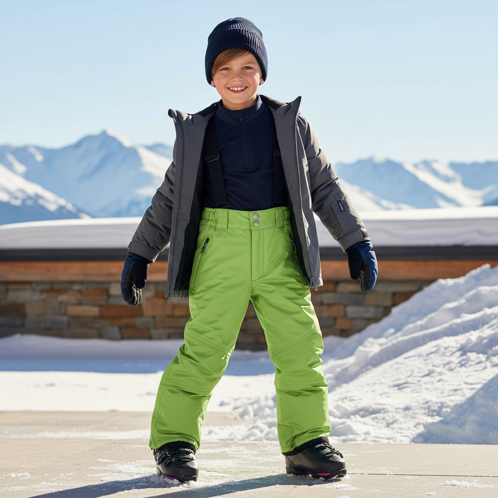 Pantalon De Ski Vert Imperméable Bretelles Enfant - Polyester