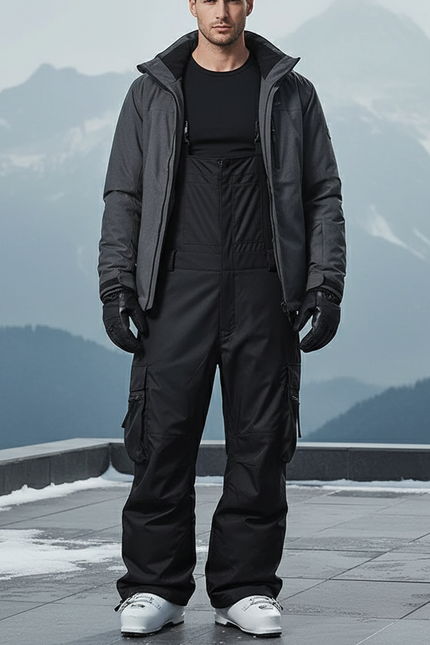 Pantalon De Ski Noir Cargo Ample Bretelles Homme - Polyester