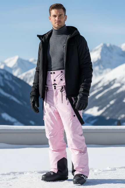 Pantalon De Ski Rose Pâle Imperméable Salopette Homme - Polyester