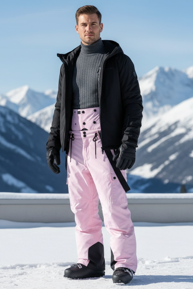 Pantalon De Ski Rose Pâle Imperméable Salopette Homme - Polyester