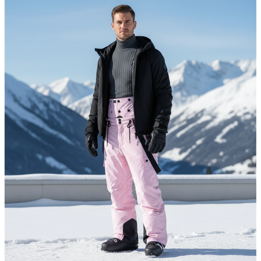 Pantalon De Ski Rose Pâle Imperméable Salopette Homme - Polyester