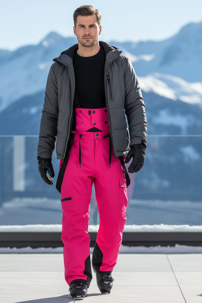 Pantalon De Ski Rose Vif Salopette Imperméable Homme - Polyester