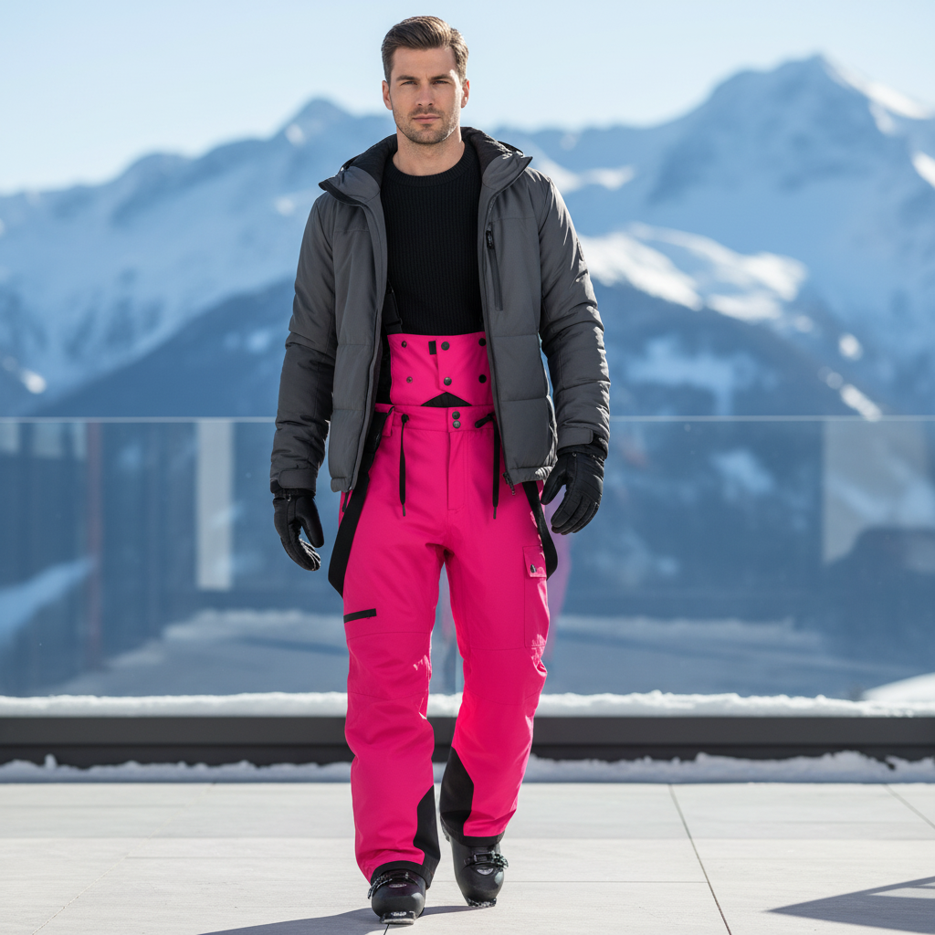 Pantalon De Ski Rose Vif Salopette Imperméable Homme - Polyester