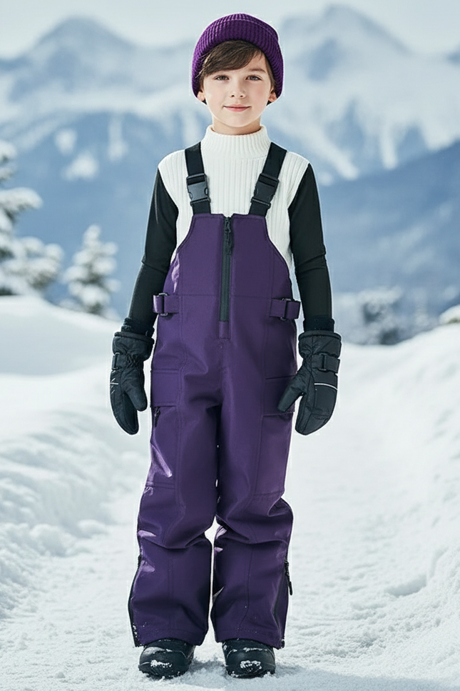 Pantalon De Ski Violet Enfant Bretelles Imperméable Matelassé - Polyester