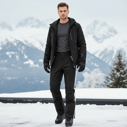 Pantalon De Ski Homme Noir Imperméable Coupe Droite - Polyester