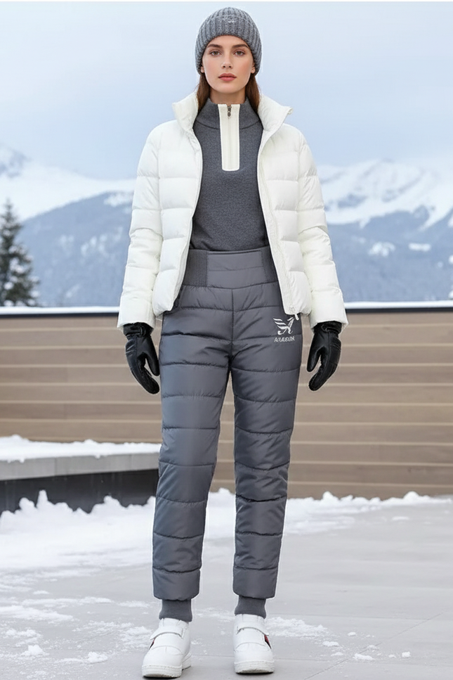 Pantalon De Ski Gris Matelassé Imperméable Femme Chaud - Polyester