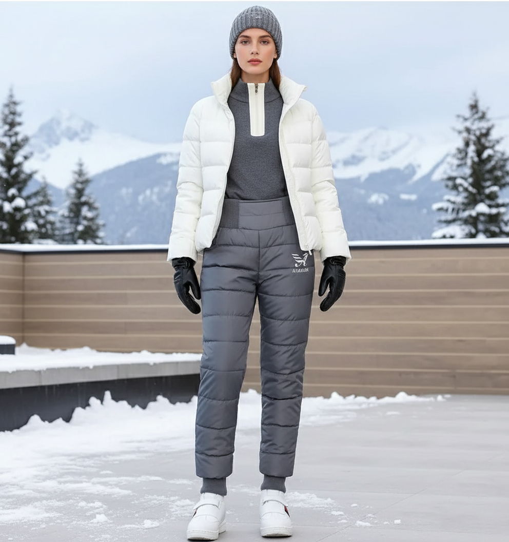 Pantalon De Ski Gris Matelassé Imperméable Femme Chaud - Polyester