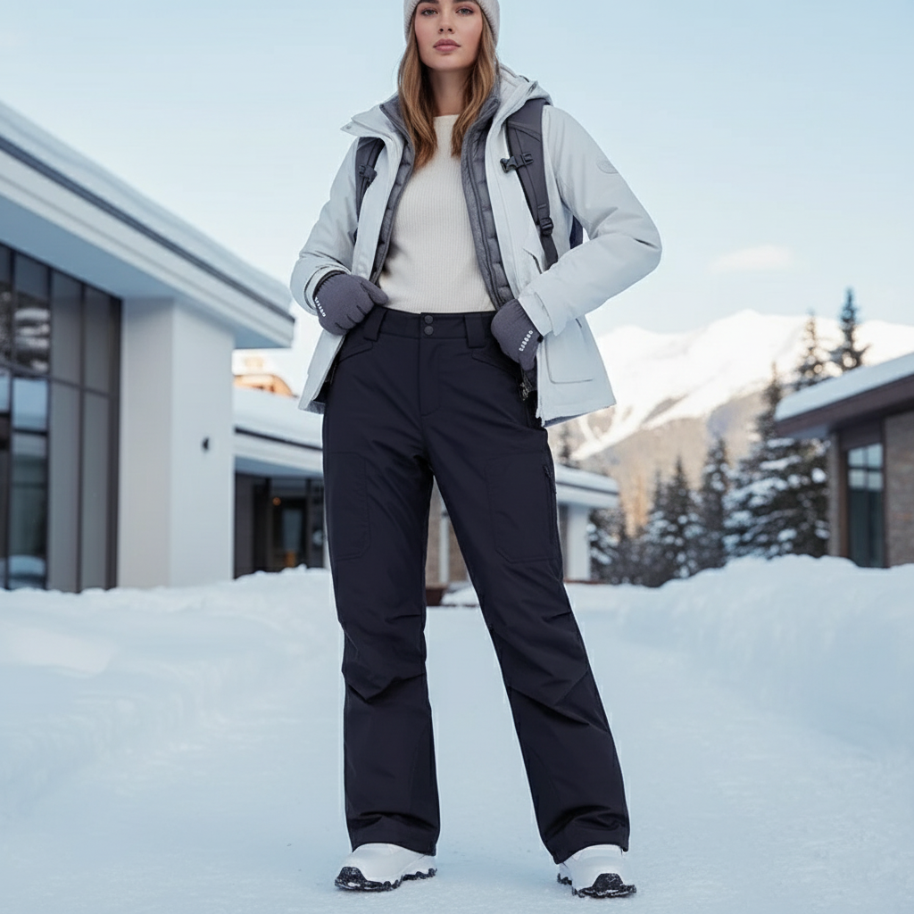 Pantalon De Ski Noir Cargo Droit Imperméable Femme - Polyester