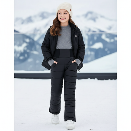 Pantalon De Ski Noir Matelassé Taille Haute Enfant - Polyester